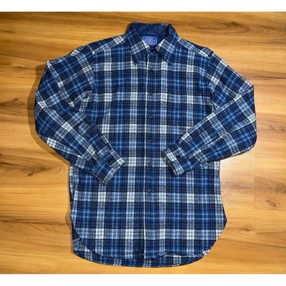 Mens Vintage Pendleton 100% Virgin Wool Flannel Plaid Button Down Casual Shirt
